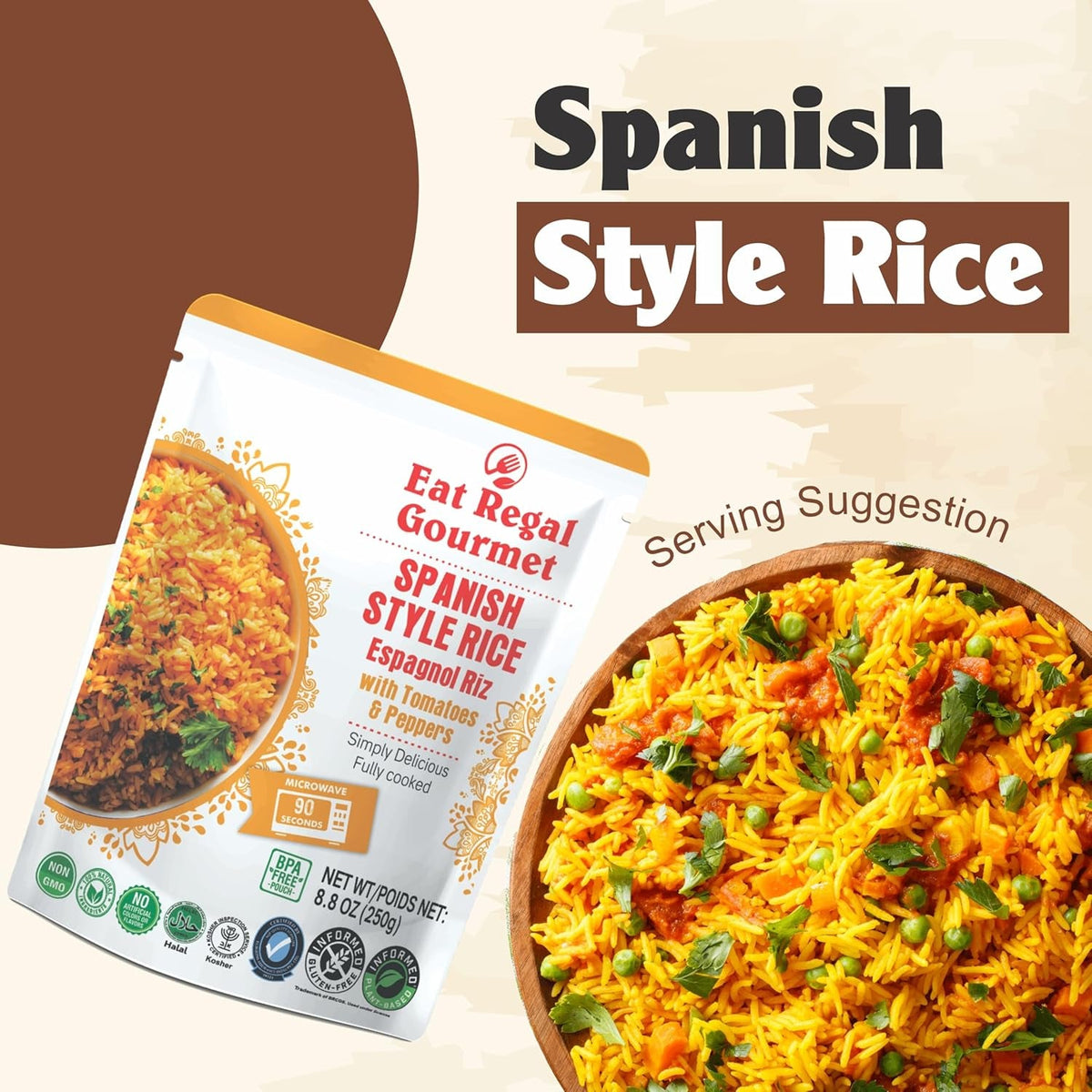 Spanish Rice Pack of 6, 8.8 Ounce, Ready to Eat in 90 Sec | 100% Natural Ingredients | Precooked Rice | Ready Rice | Family Meals Ready to Eat | Microwavable | Side Dish