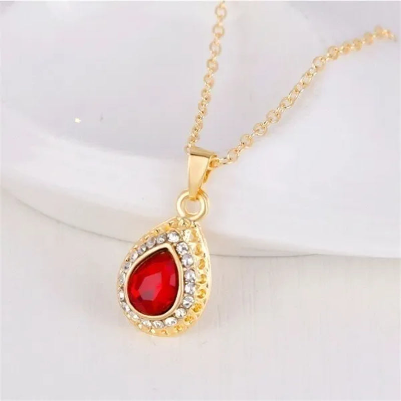 4 Pcs / Set of Luxury Sapphire Princess Crown Necklace Set European and American Bride Engagement Ring Earrings Pendant Beautiful 18K Rose Gold Diamond Wedding Jewelry Set