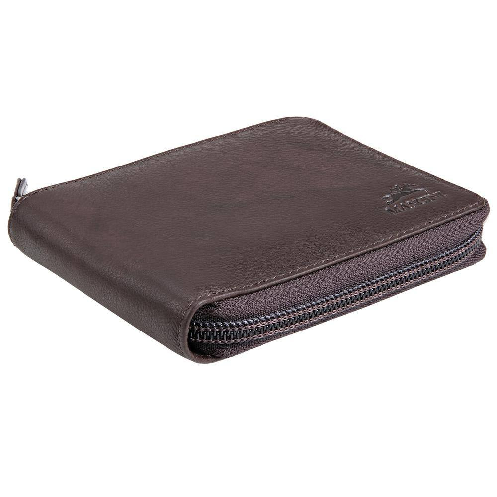 Monterrey Collection Brown Leather RFID Secure Zippered Wallet with Removable Passcase