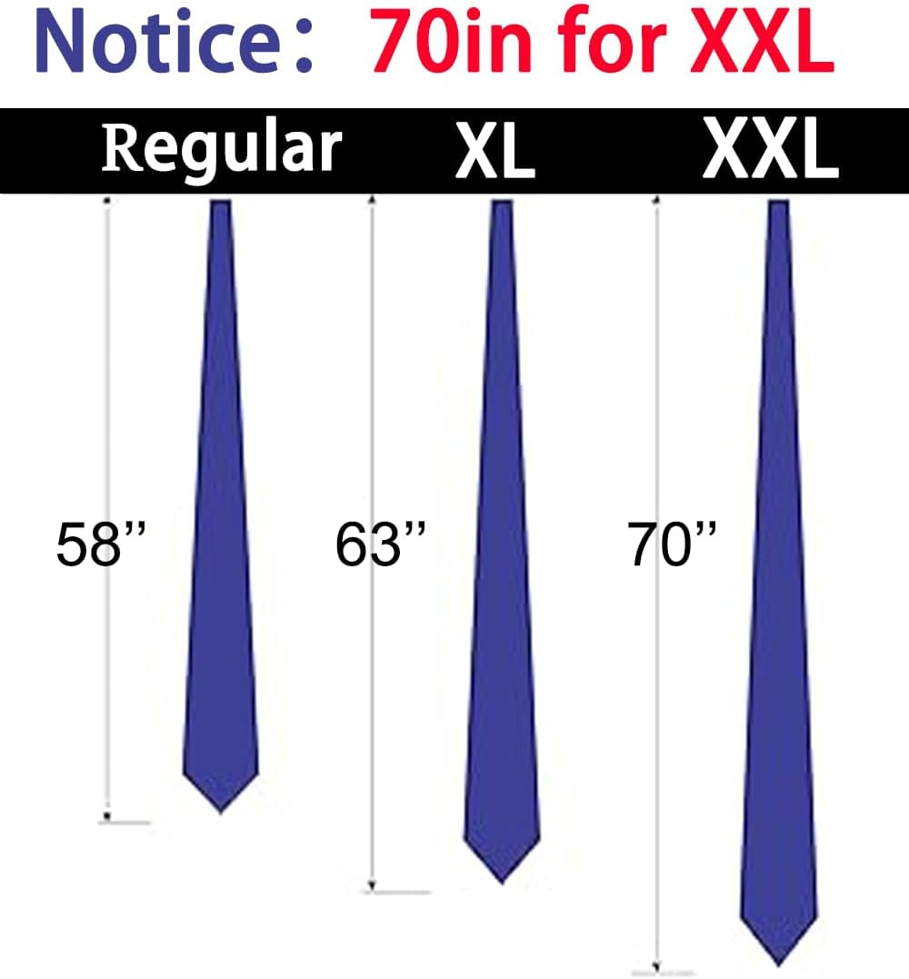 Mens 70 Inches Tie Set Extra Long Necktie with Cufflinks Handkerchief for Big and Tall Men Business Wedding