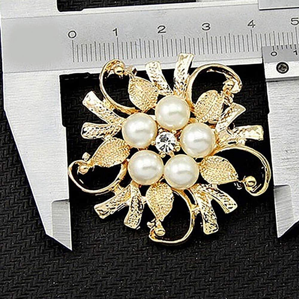 Elegant Princess Brooch Pin, Women Luxury Glossy Faux Pearl Rhinestone Flower Bouquet Brooch Pin, Bridal Wedding Jewelry Gold