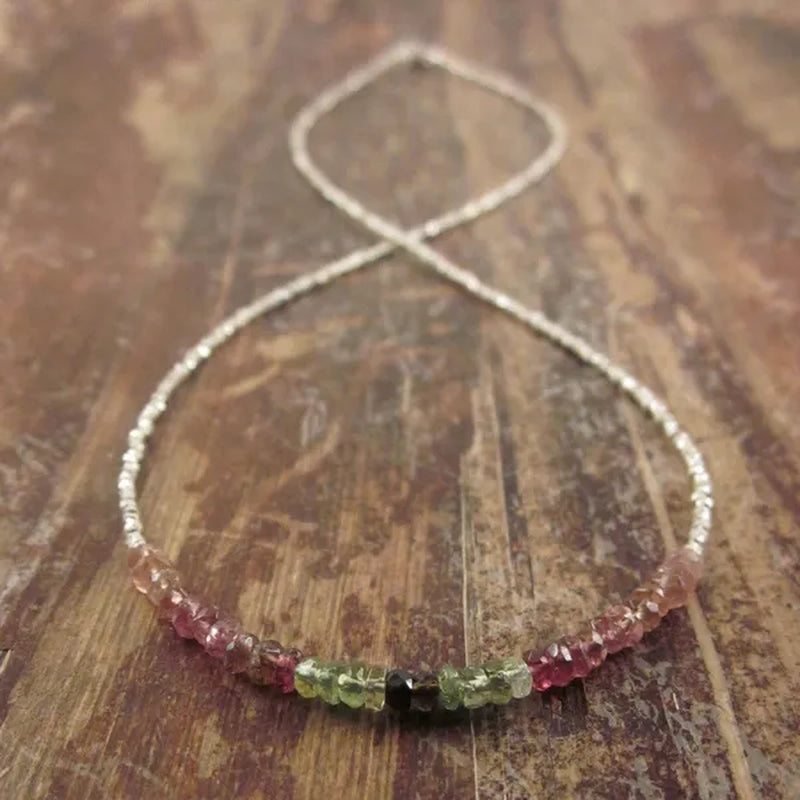 Watermelon Tourmaline Necklace, Pink Tourmaline Beaded Necklace, October Birthstone Jewelry
