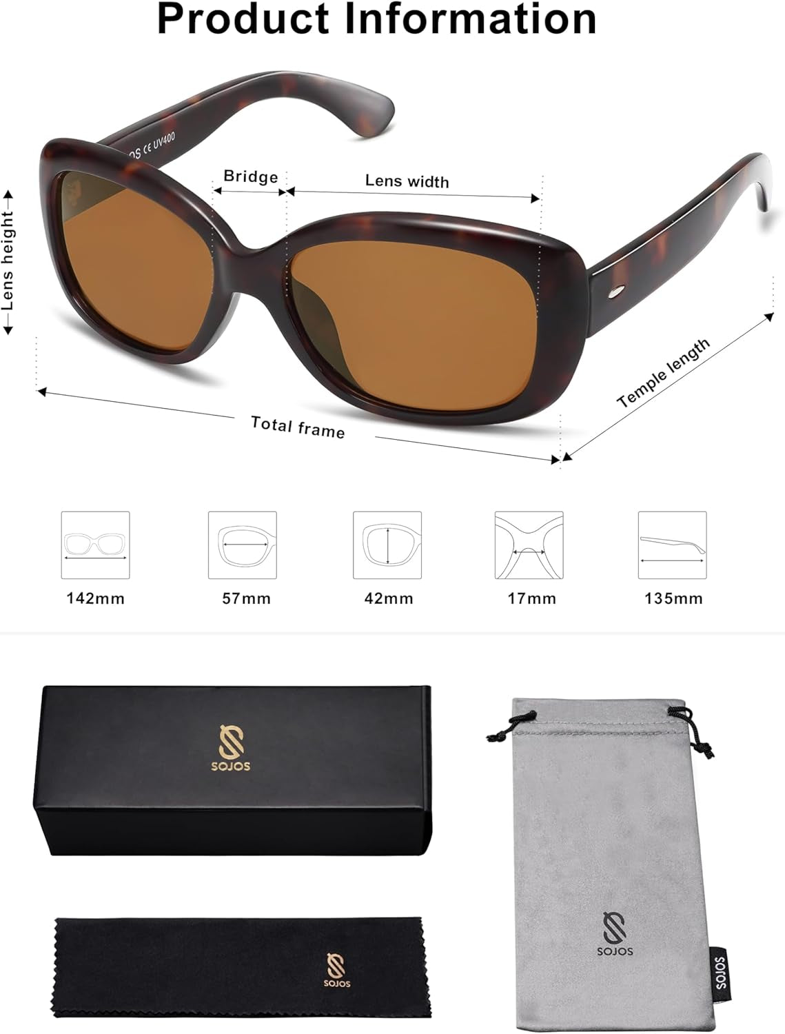 Vintage Square Sunglasses for Women Polarized UV Protection Havana Frame