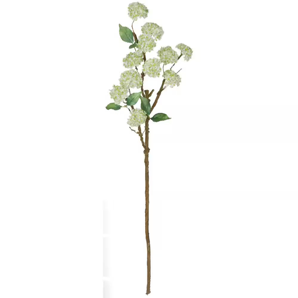 28 In. Artificial White Snowball Rose Spray