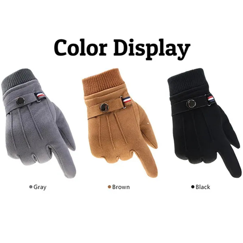 Men's Winter Gloves Suede Warm Split Finger Gloves Outdoor Sport Driving Buckle Design Male Touch Screen Mittens