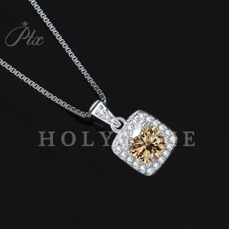 HOLYCOME 100% Real Moissanite Flower Necklace 14K Gold Plated Sterling Silver Necklace for Women VVS Diamond Square Necklace Pendant Jewelry