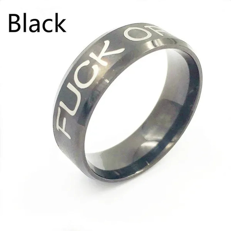 Fuck off 8MM Stainless Steel rings Wedding Ring gold blue rosegold black silver multicolor funny Jewelry Size 5-13