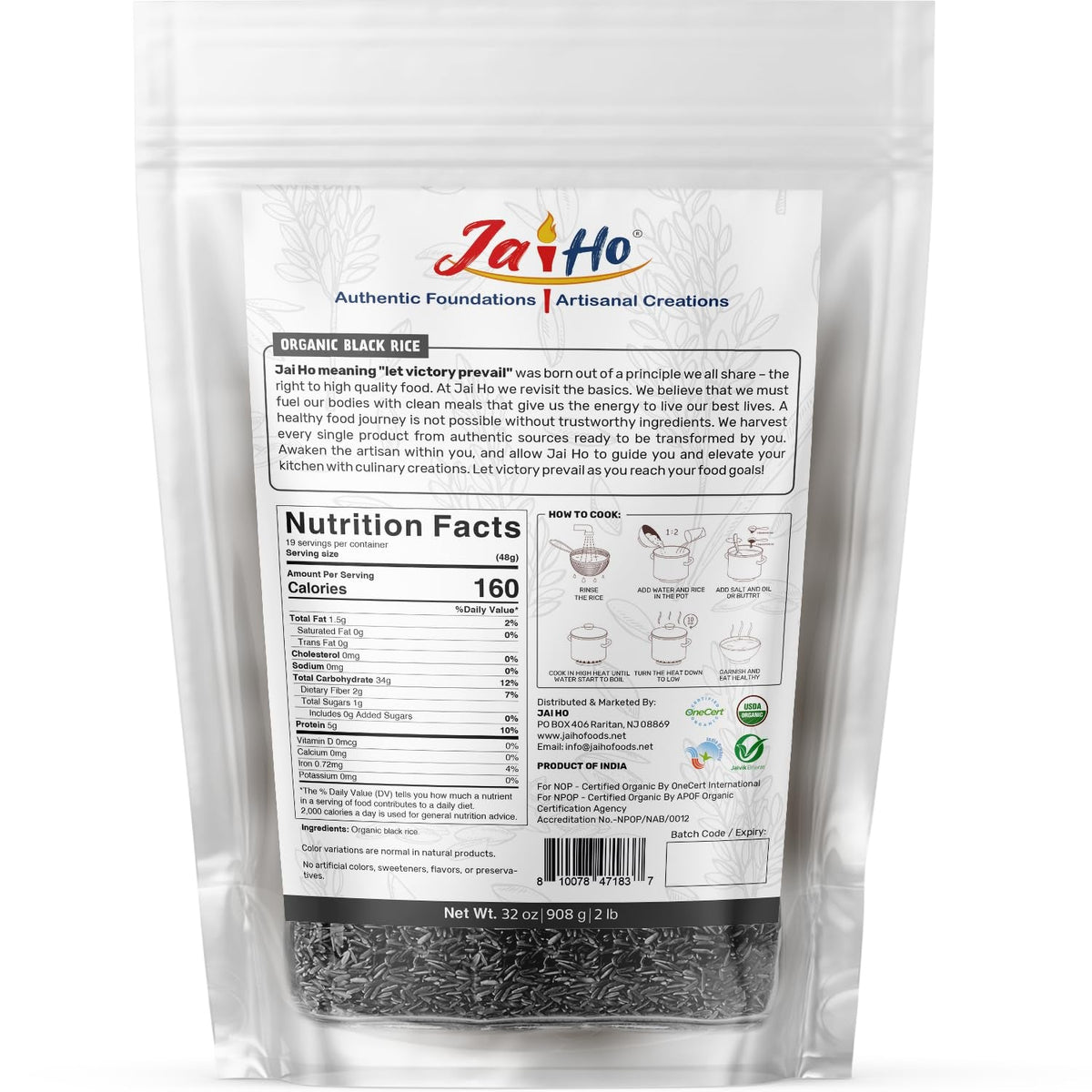 Certified USDA Organic Black Rice Whole Grain - 2 LB - Gluten Free, Vegan, Non-Gmo - Resealable Zip Lock Pouch - by