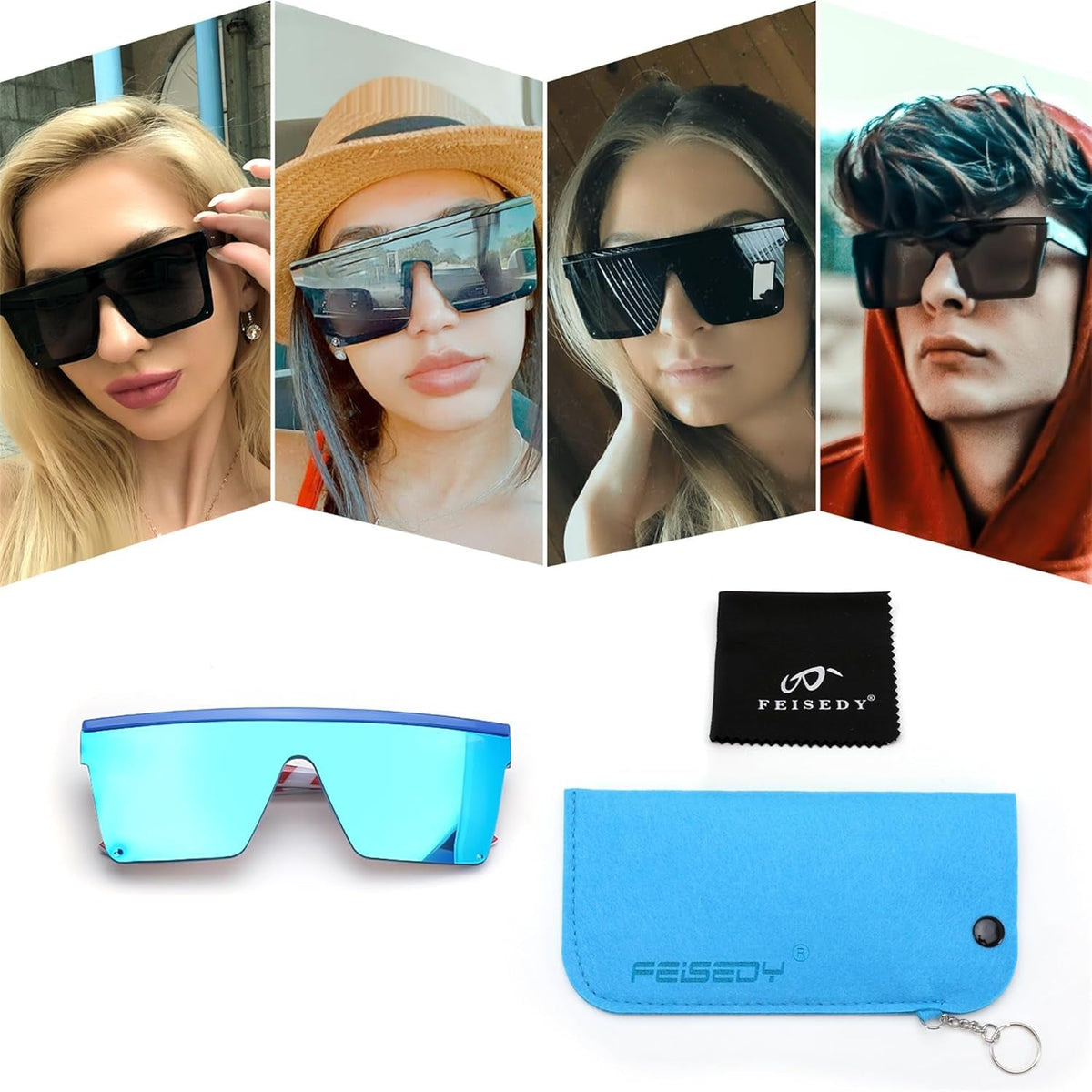 Oversized Sunglasses Mens Womens Flat Top Square Trendy Visor Shades UV400 B2470