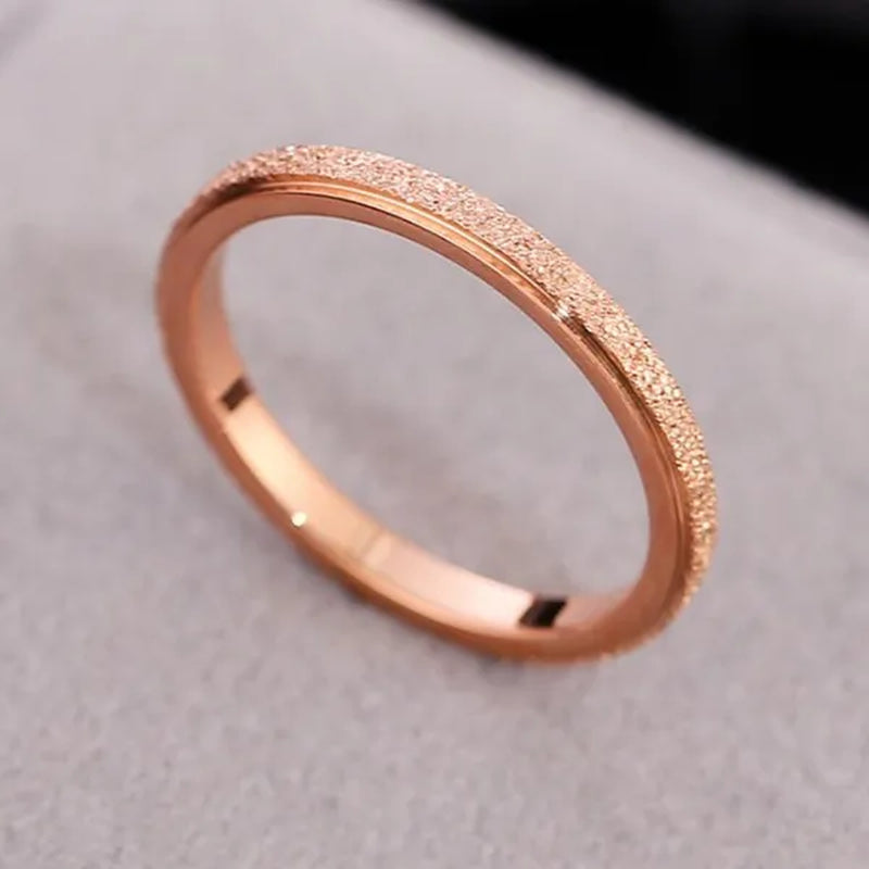 2mm Rose Gold and Silver Sandblast Ring Titanium Steel Wedding Band for Women Girl Size 3-10