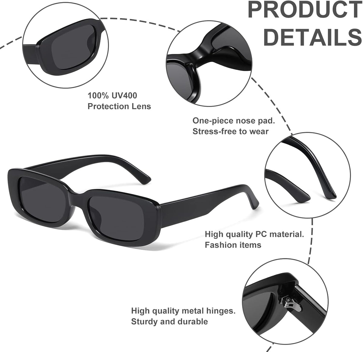 Rectangle Sunglasses for Women Men Trendy Y2K Retro 90S Sun Glasses UV400 Protection Cool Square Frame