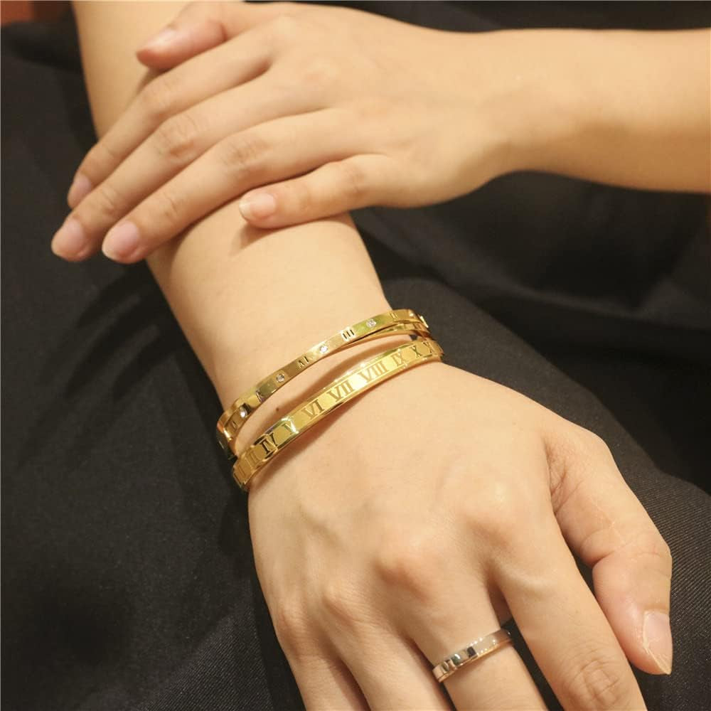 Roman Numeral Series Glossy Roman Numeral Bracelet, Fashion Bracelet for Men and Women, Gold, Silver, Rose Gold, Three-Color Stainless Steel Bracelet