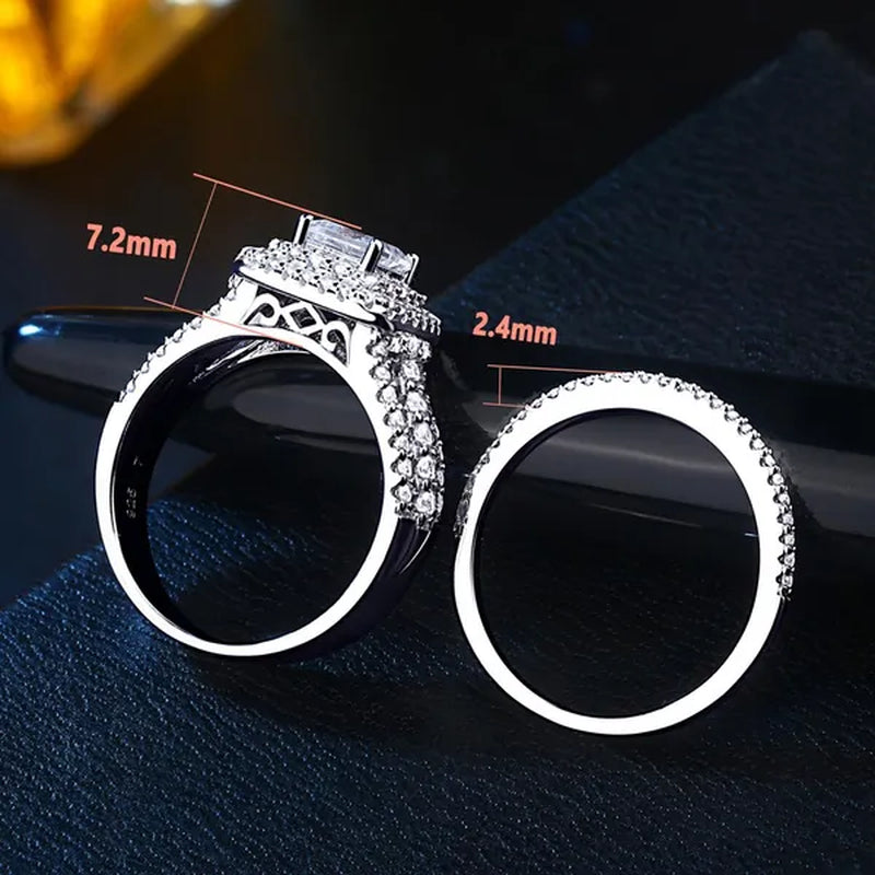 Newshe 925 Sterling Silver Princess Cross Halo Cubic Zirconia Wedding Ring Sets for Women Elegant Engagement Rings Sz 4-13