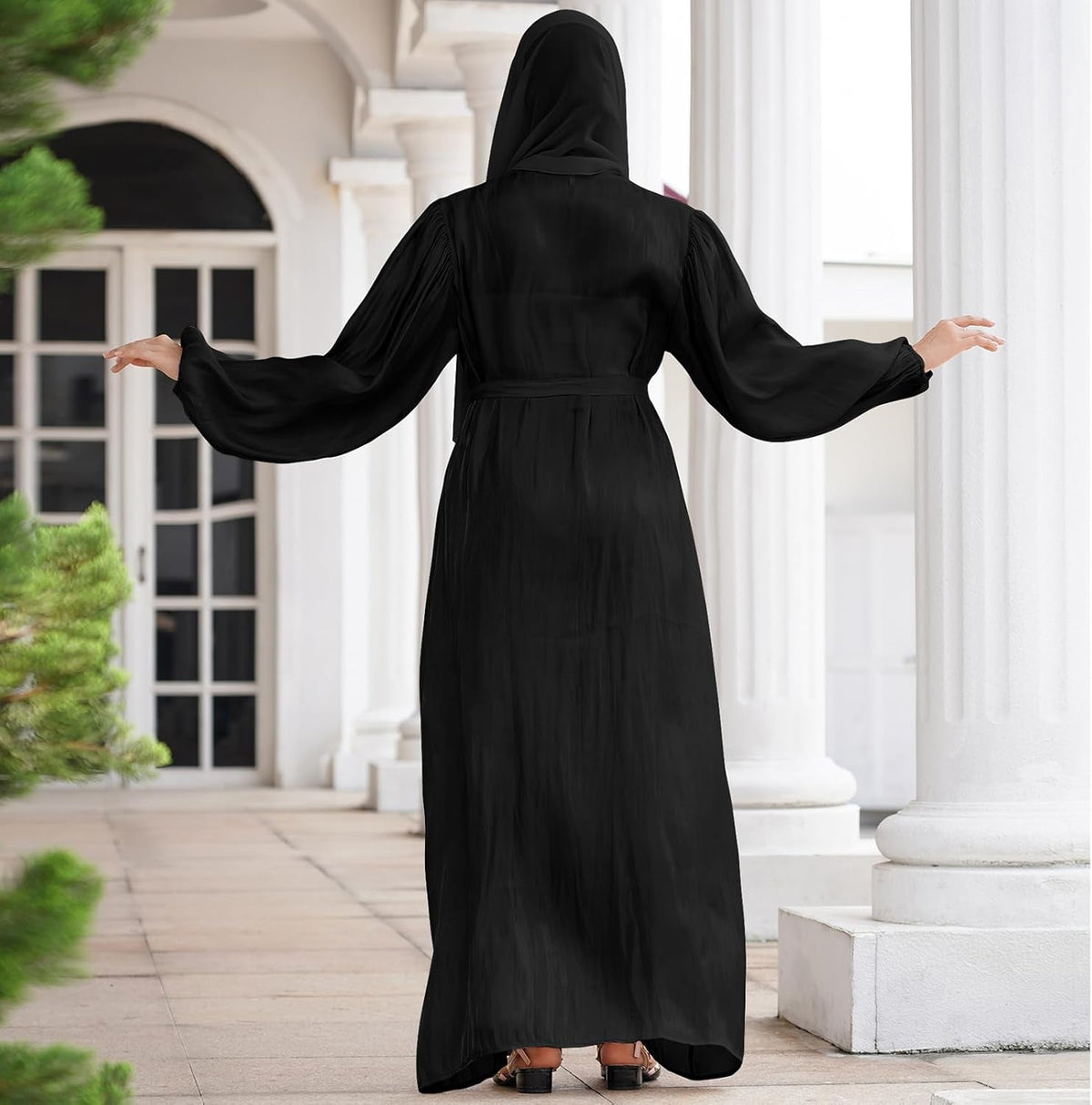 Women Silk Muslim Dresses Abaya with Hijabs Scarf Open Front Cardigan Maxi Dress Dubai Robe Islamic Middle East Ethnic Dress