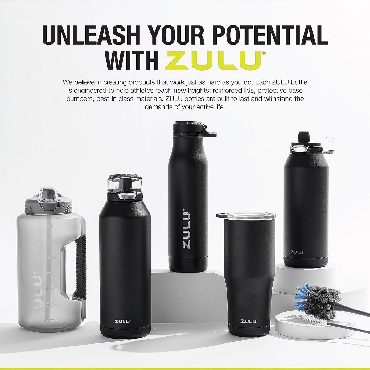 Ace Vacuum Insulated Stainless Steel Water Bottle with Chug Spout, Leak-Proof Locking Lid and Removable Base for School, Backpack, Sports, Gym, Travel