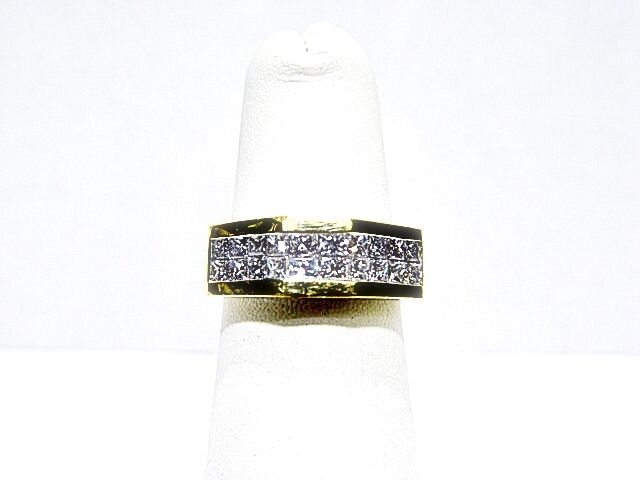 DIAMOND PRINCESS SHAPE 2 ROW INVISIBLE SET DOMED MENS DIAMOND BAND DIAMOND RING