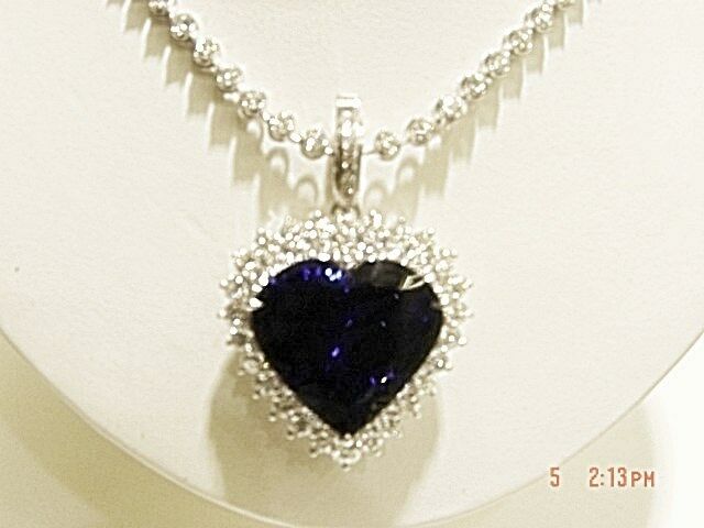 HEART SHAPE TANZANITE PENDANT NECKLACE DIAMOND ROUND BRILLIANT SHAPE CHAIN