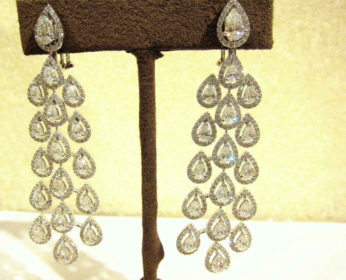 DIAMOND EARRING LONG 34 PEAR SHAPE DIAMOND SET MICRO ROUND BRILLIANT DIAMOND