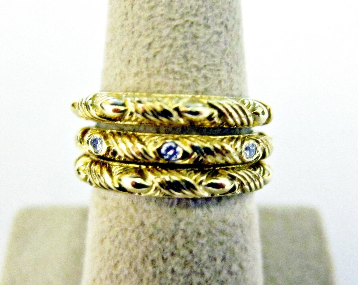 DIAMOND BAND AND TWO GOLD BAND STACKABLE 3 PIECE BAND