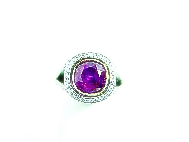 RUBY CUSHION SHAPE 8.90X 8.78X 5.48MM DIAMOND RING