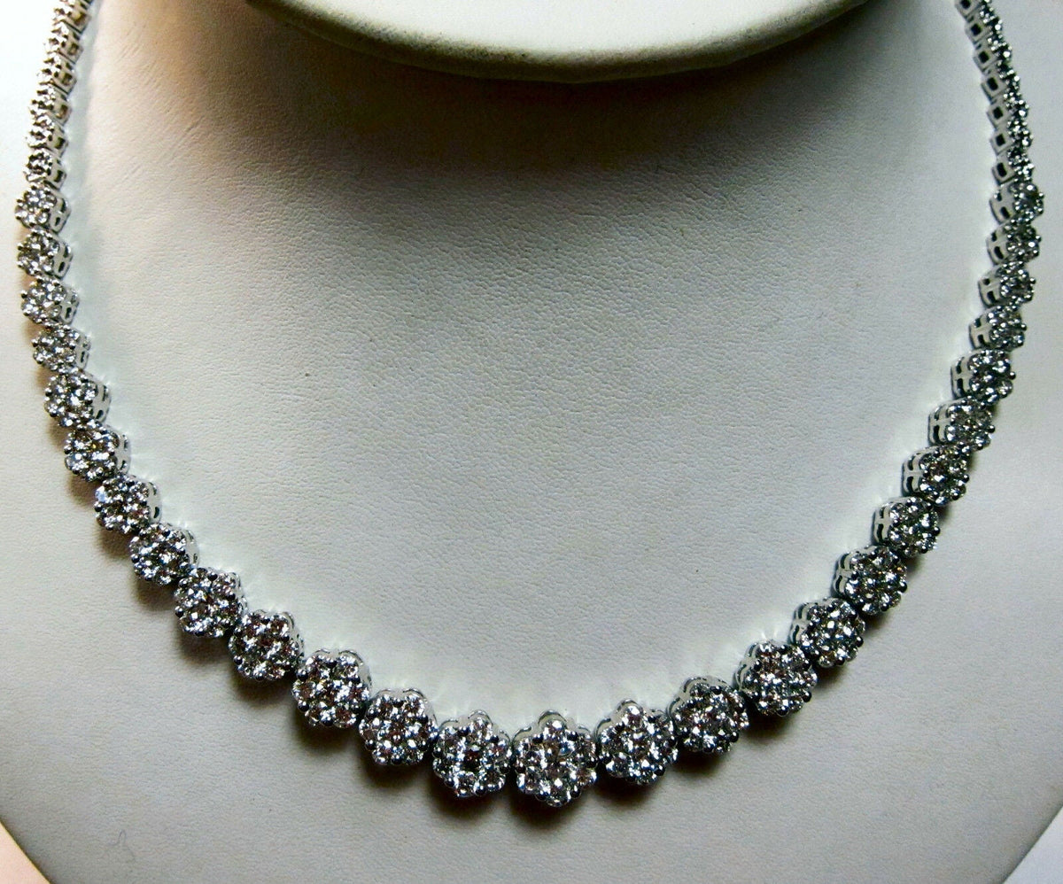 DIAMOND NECKLACE FRONT SET DIAMOND CLUSTER IN FRONT DIAMOND WHITE GOLD NECKLACE
