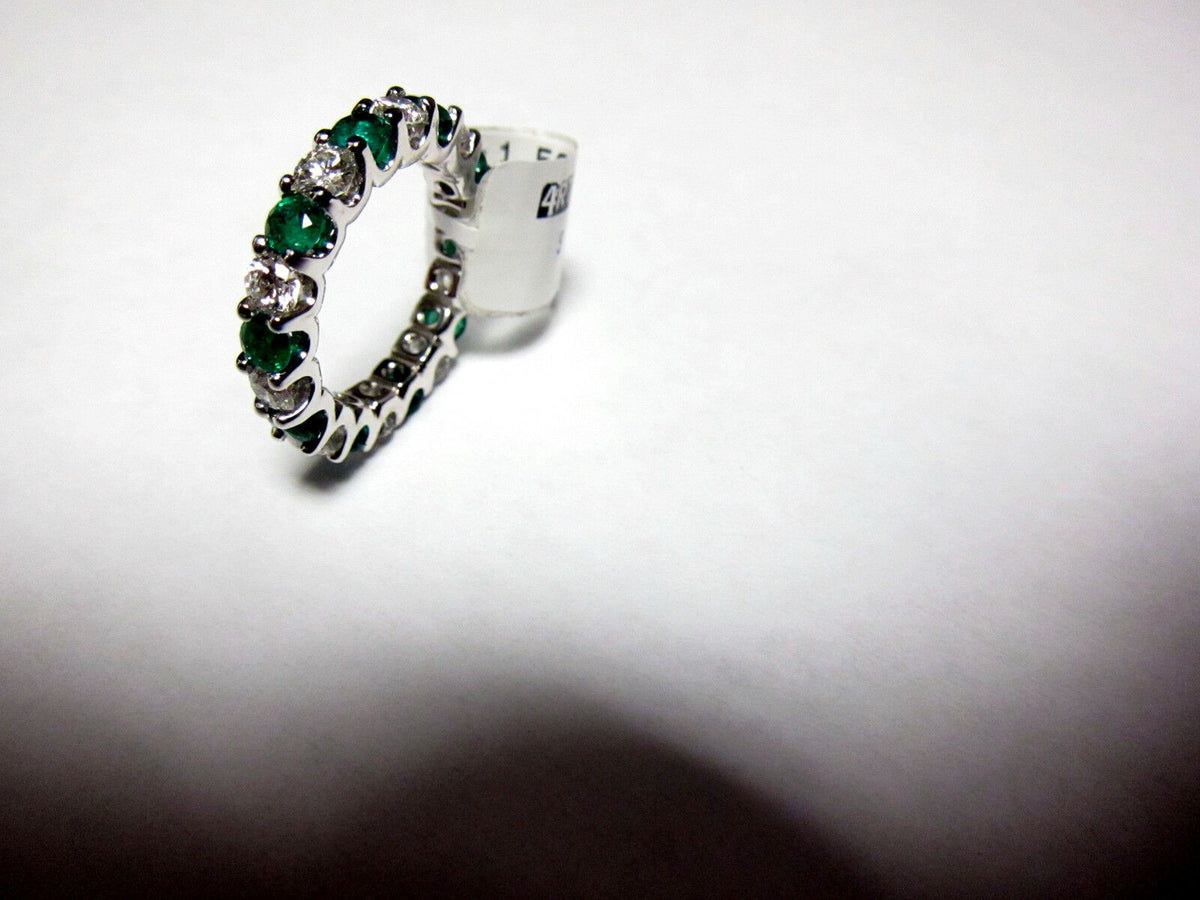 1.23 CT EMERALD DIAMOND 1.50 CT ROUND SHAPE ETERNITY BAND PRONG SET 14 K GOLD