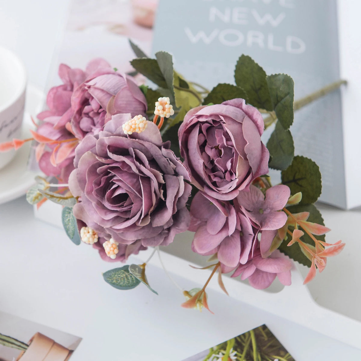 10PCS Artificial Peony Flowers Silk Hydrangea Rose Living Room Home Vase Garden Yard Wedding Bridal Bouquet Diy Party Decoration