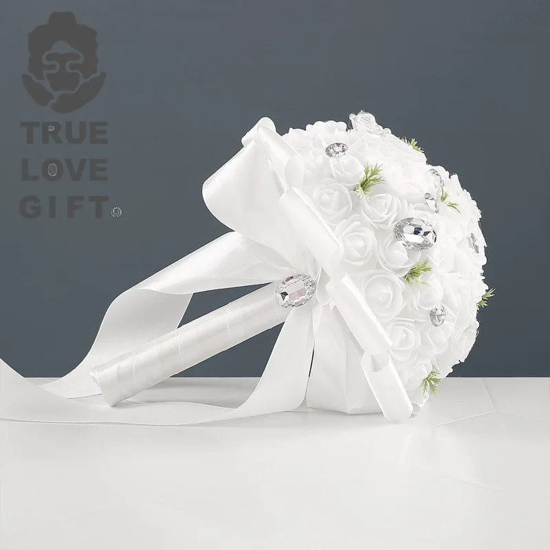 1 Pcs Wedding Hand Bouquets Romantic Bride Holding Flowers Artificial Diamond Roses Bouquets Wedding Supplies