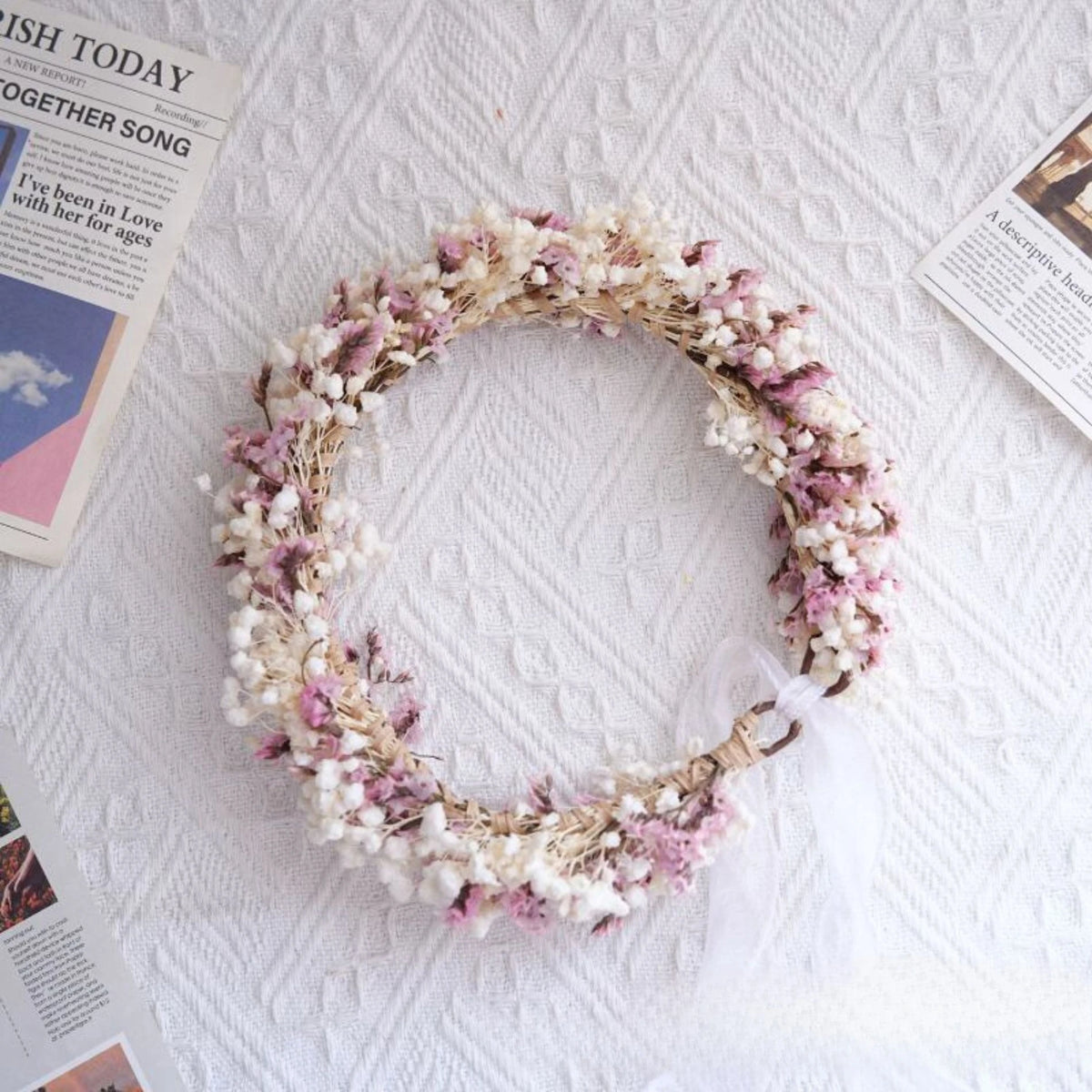 Preserved flower wreath, wall and door hanging decor, wearable bridal flower crown, Hawaiian lei, ideal for holiday gifts