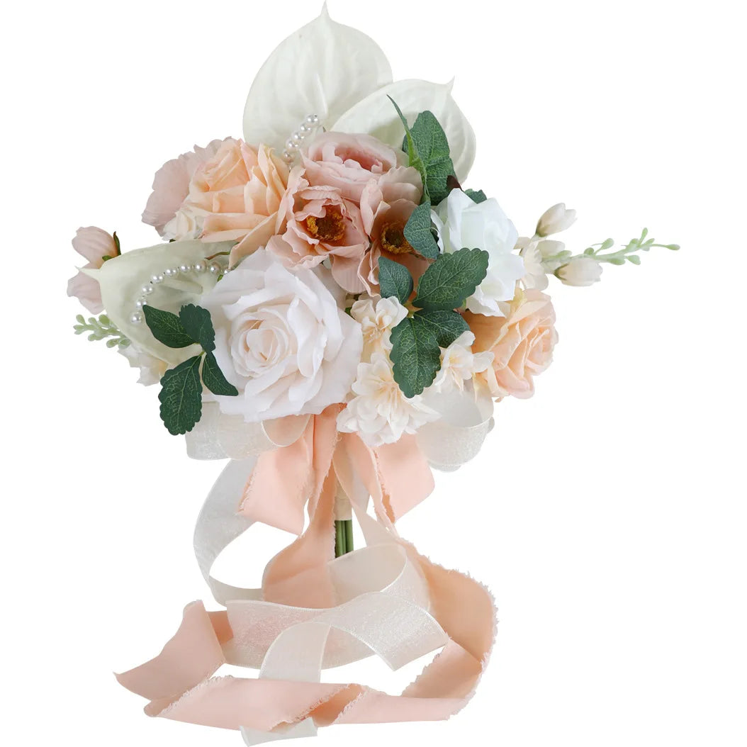 European Bridal Bouquets Wedding Flowers 40*40cm Wedding Accessories Pink with White Flowers Pearls