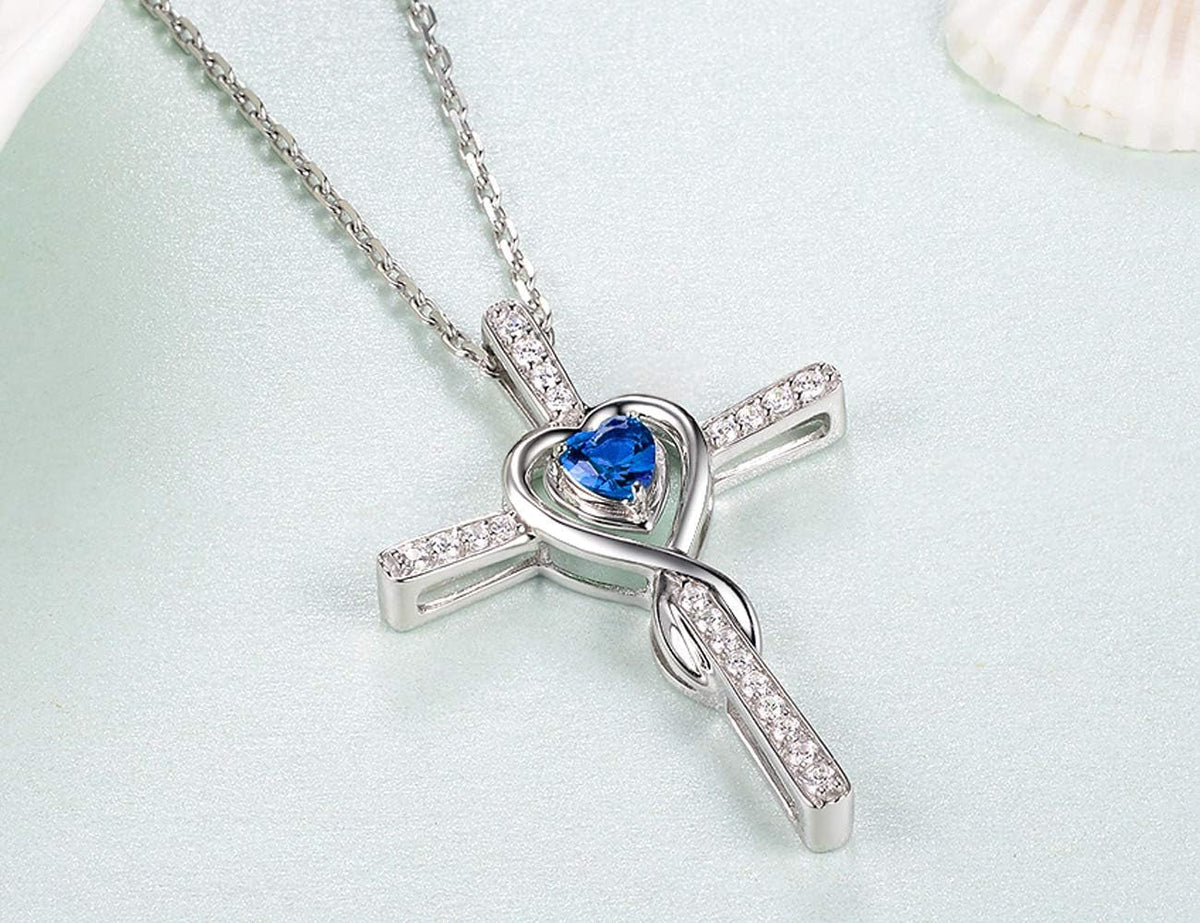 Love Infinity Necklace for Her Birthday Gifts Wife Mom March April Birthstones Aquamarine and More Stones Jewelry 925 Sterling Silver