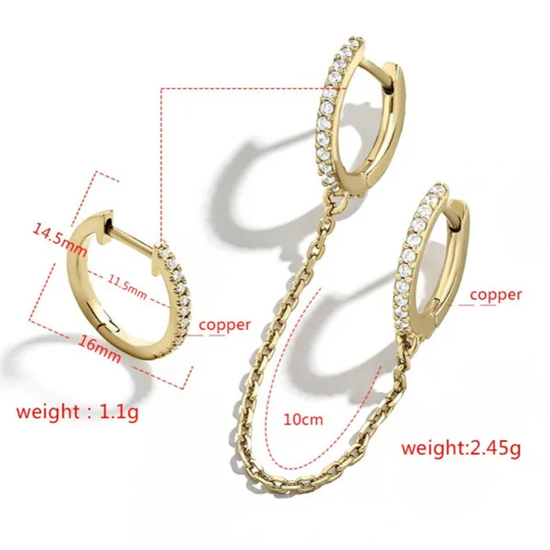 Fashion Gold Chain Tassel Double Ear Pierced Earrings for Engagement Party Earrings 925 Silver Hoop Earrings Multicolor Chain Ear Buckle