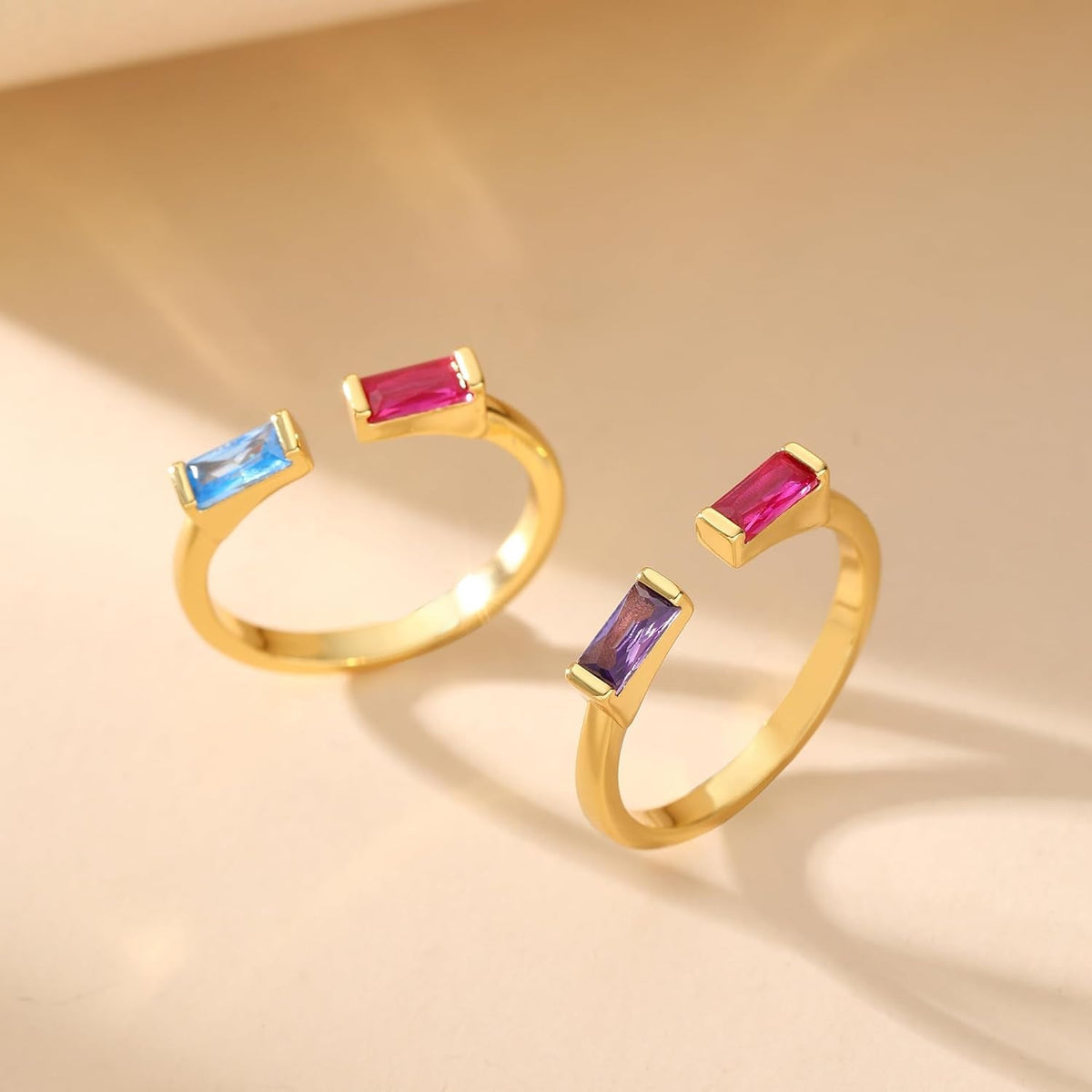 Birthstone Rings for Women Dainty Emerald Blue Ring Birthday Gifts for Mom Her Gemstones CZ Ring for Teens Gold Rings That Don'T Tarnish Adjustable Ring Jewelry Gifts