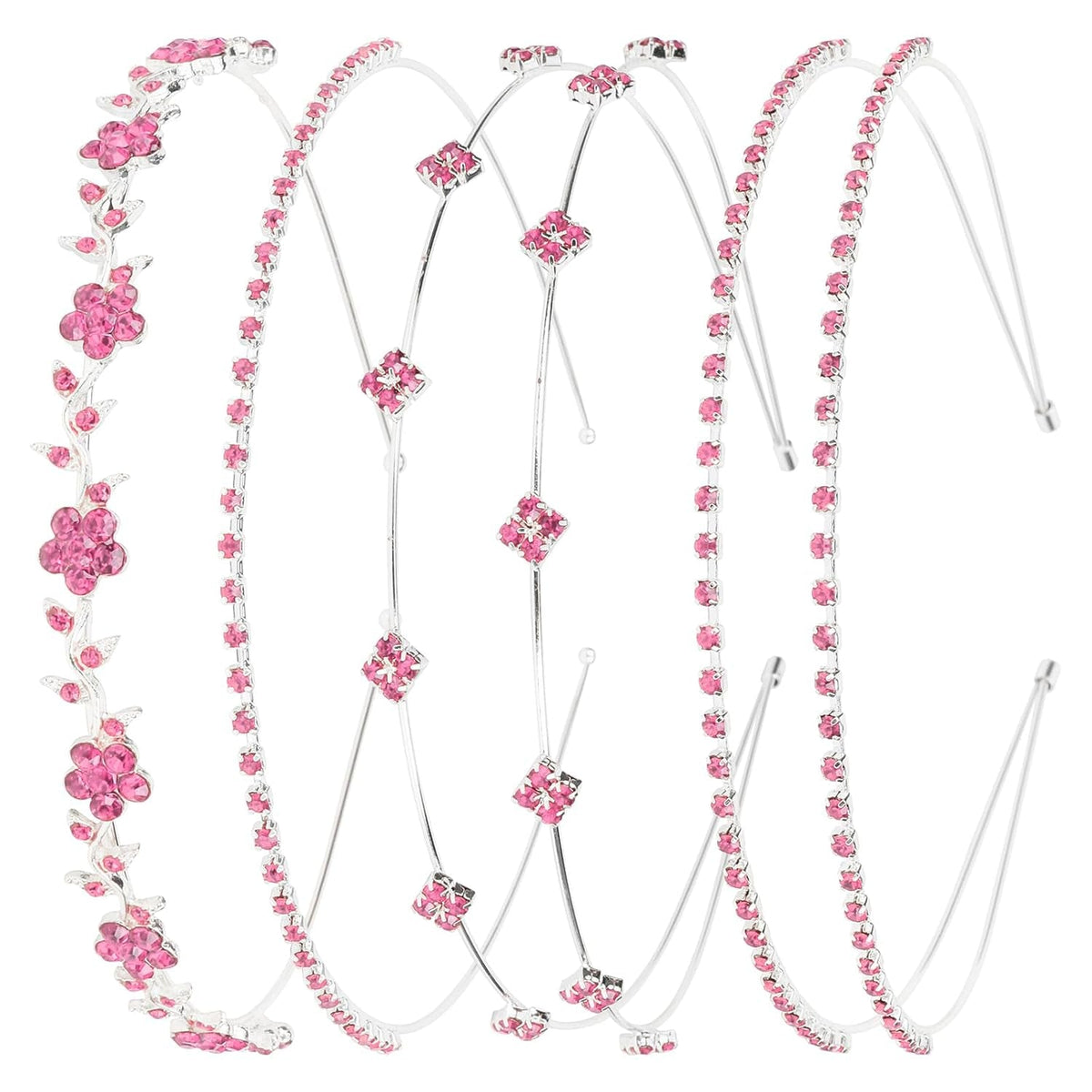 Rhinestone Bridal Headbands: 4 Pieces, Silver and Pink Crystal Bling Hair Accessories for Women'S Weddings