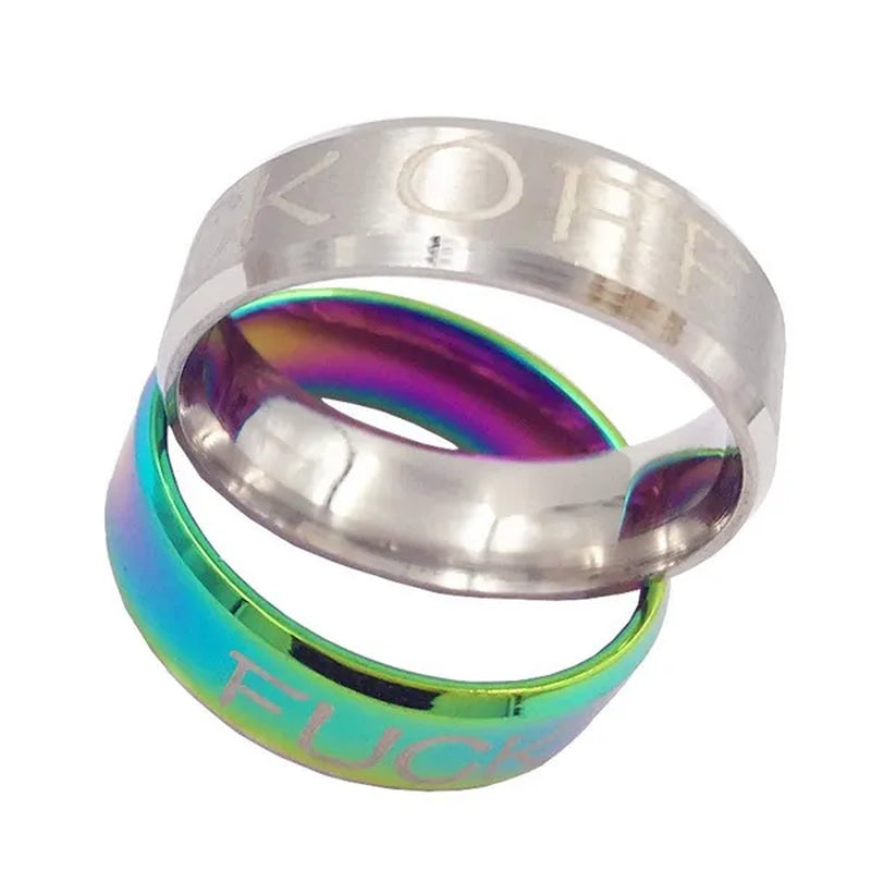 Fuck off 8MM Stainless Steel rings Wedding Ring gold blue rosegold black silver multicolor funny Jewelry Size 5-13
