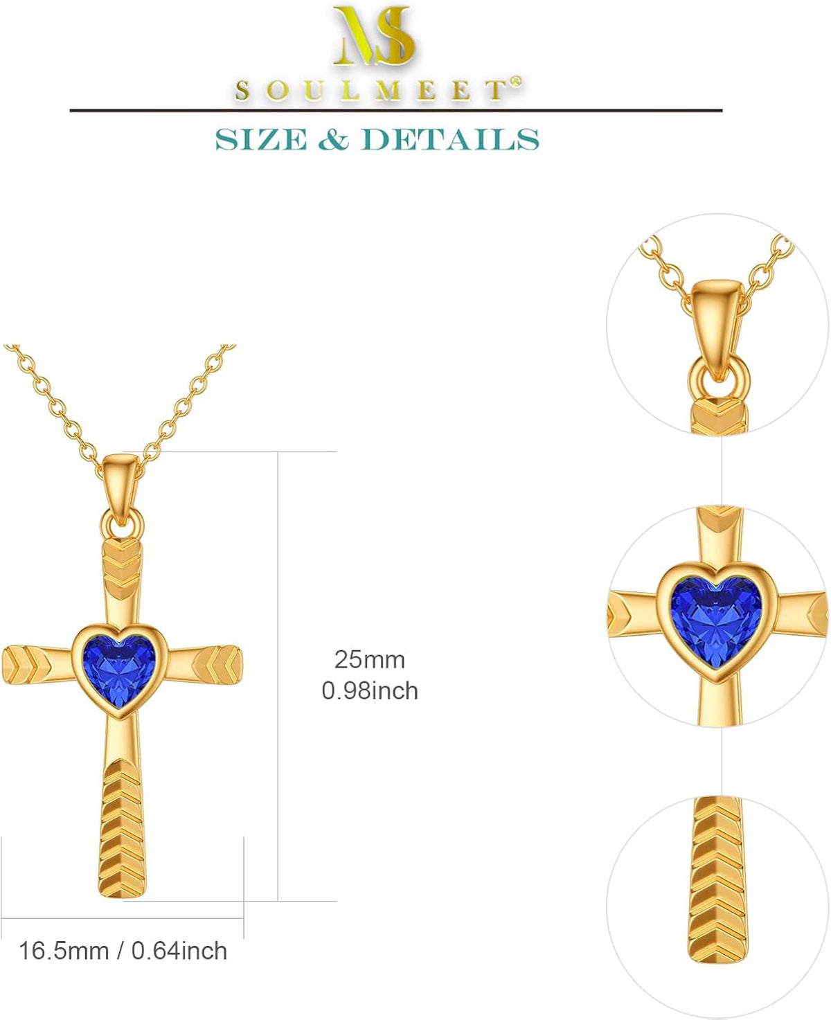 Real 10K 14K 18K Gold Birthstone Cross Necklace with Laser Diamond Cut, Glittering 1/2 Carat Gemstone Heart Birthstone Cross Pendant Necklaces for Women Wife Girlfriend Her Mothers Day