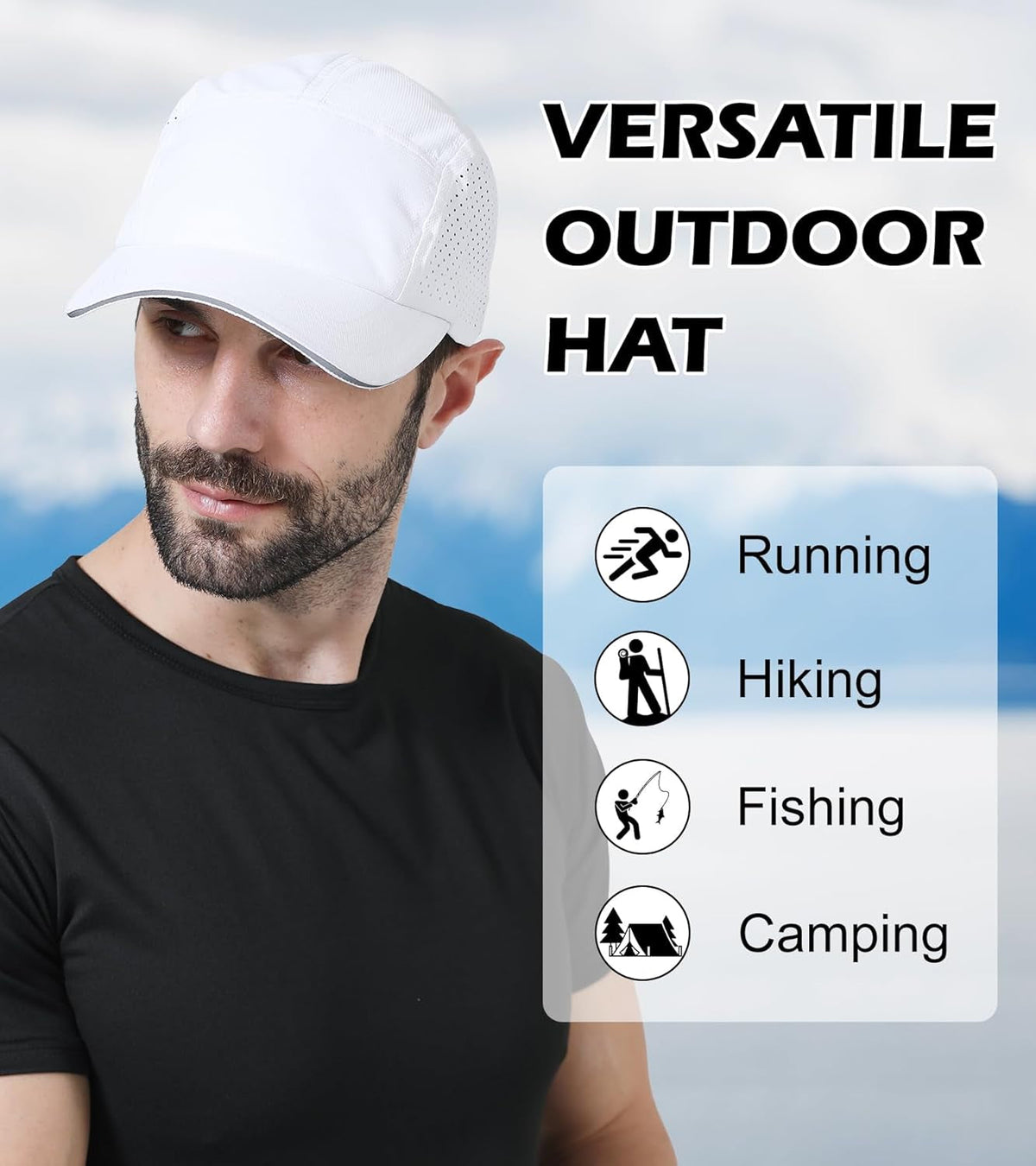 Cooling Breathable Mesh Sports Cap Lightweight Quick Dry Run Hat with Reflective Trim for Men Women Outdoor UPF 50+ Sun Hats