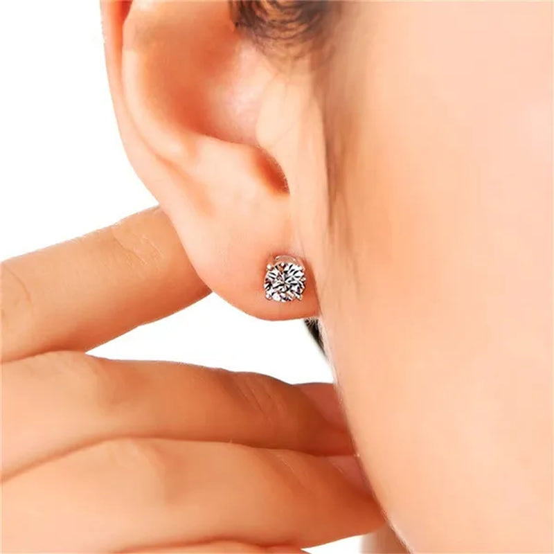 Princess 925 Silver Six Claw Ring Dainty Jewelry Round White AAA CZ Diamond Earrings Ear Studs Wedding Gifts