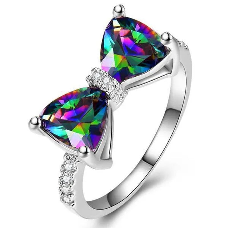 New Cute Women Ring 925 Sterling Silver Bowknot Topaz Rings Girl Daily Casual Party Gemstone Rings Jewelry Gift