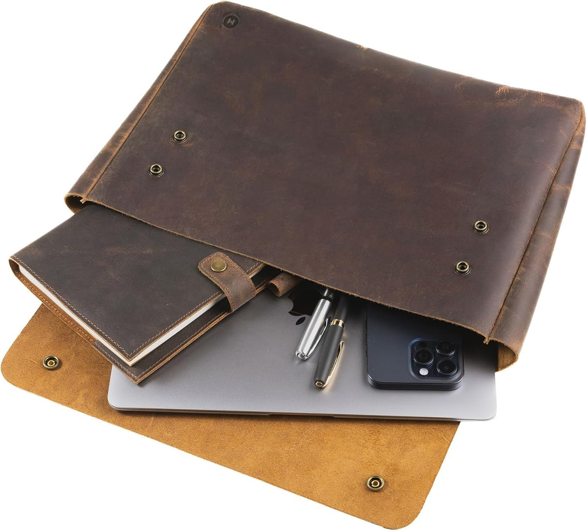 Leather Folder, Full Grain Leather File Folder Organizer Document Holder, Leather Portfolio for Men –Spacious Leather Folio Laptop Sleeve Case - Fits 13" 14" 15” Laptops, Macbook and Tablets