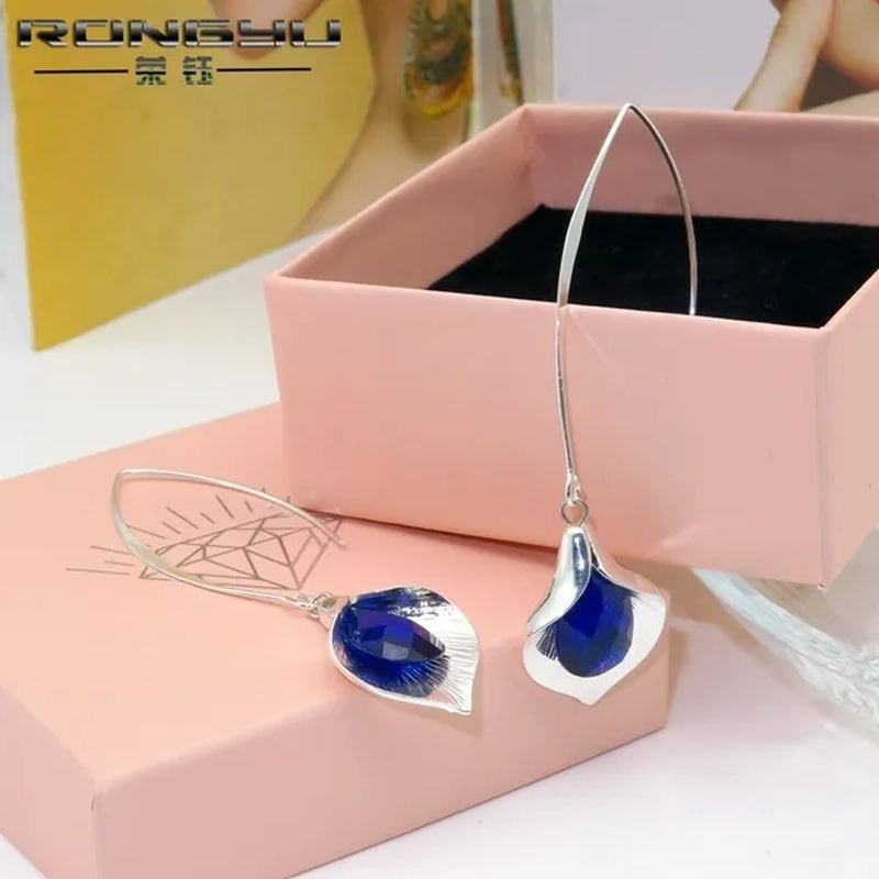 Exquisite 925 Sterling Silver Natural Gemstone Blue Sapphire Earrings Women Party Anniversary Fine Jewelry