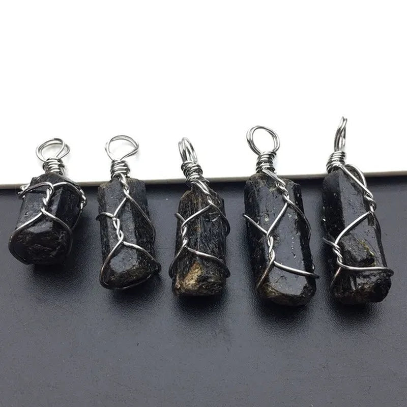 4pcs Natural Black Tourmaline Natural Stone Pendants Reiki Bead Pendant Nunatak Raw Chakra Healing Energy Stone Wire Wrapped Jewelry