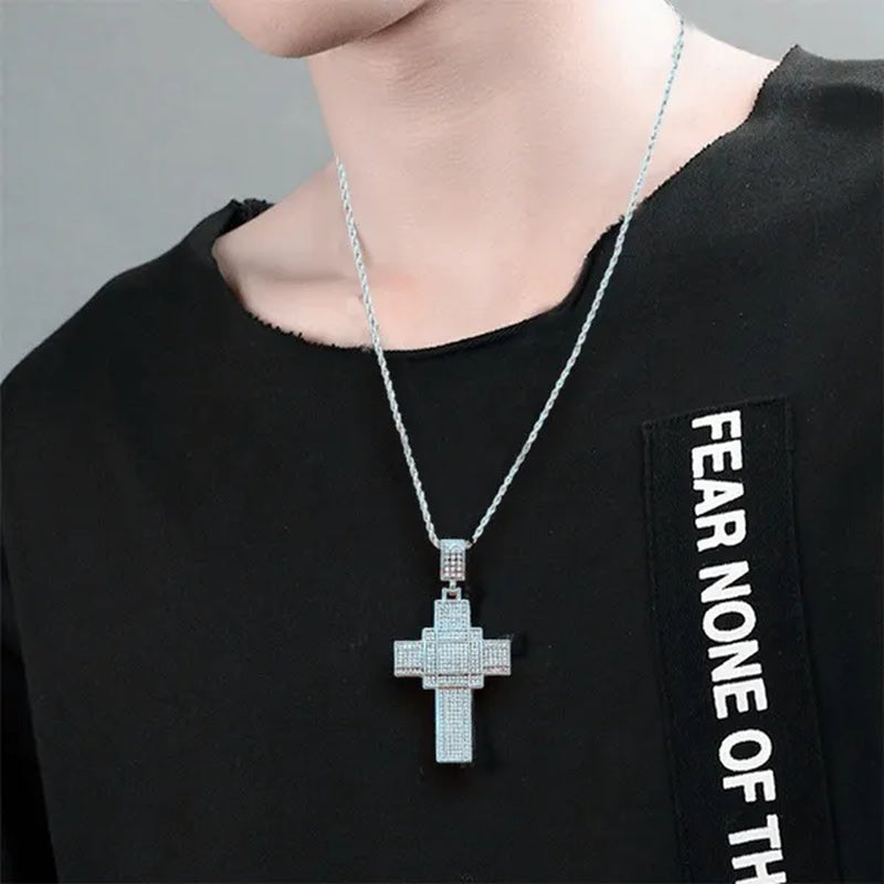 Fashion Mens Silver / Gold Christian Cross Pendants Stainless Steel Vintage Byzantine Chain