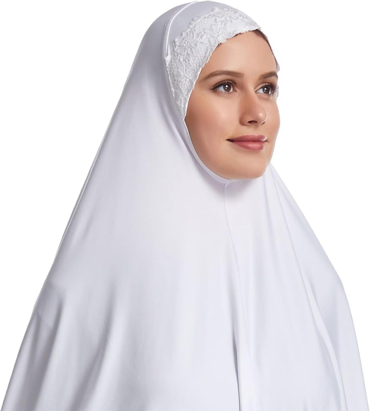 Muslim Women'S Instant Big Hijab Jersey Turbans Khimar Abaya Soft Prayer Scarf, 1Pc Lace