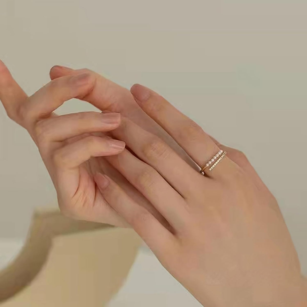 Pearl Rings for Women Dainty 925 Sterling Silver Gold Pearl Ring Stackable CZ Adjustable Open Wrap Ring Fashion Statement Wedding Band Ring Jewelry Birthday Summer Ocean Gifts for Her