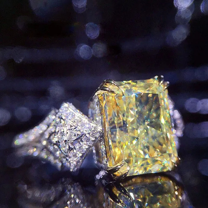 Fashion Ladies 4 Prong Setting Square Cut Citrine Gemstone Silver Plated AAA Zircon Rings Bridal Proposal Engagement Jewelry