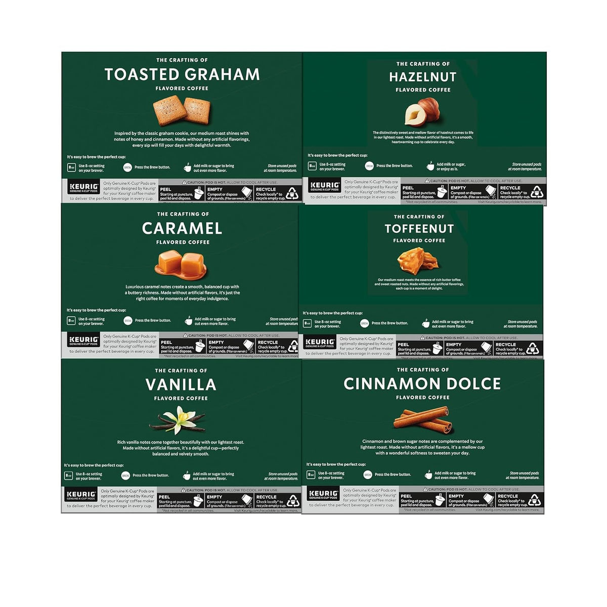K-Cup Coffee Pods—Flavored Coffee—Variety Pack for Keurig Brewers—Naturally Flavored—100% Arabica—6 Boxes (60 Pods Total)