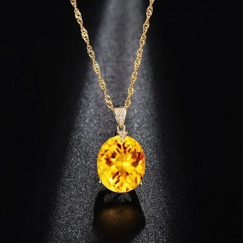 Big citrine gemstones yellow crystal pendant necklace for women diamonds gold color choker birthday gift luxury jewelry