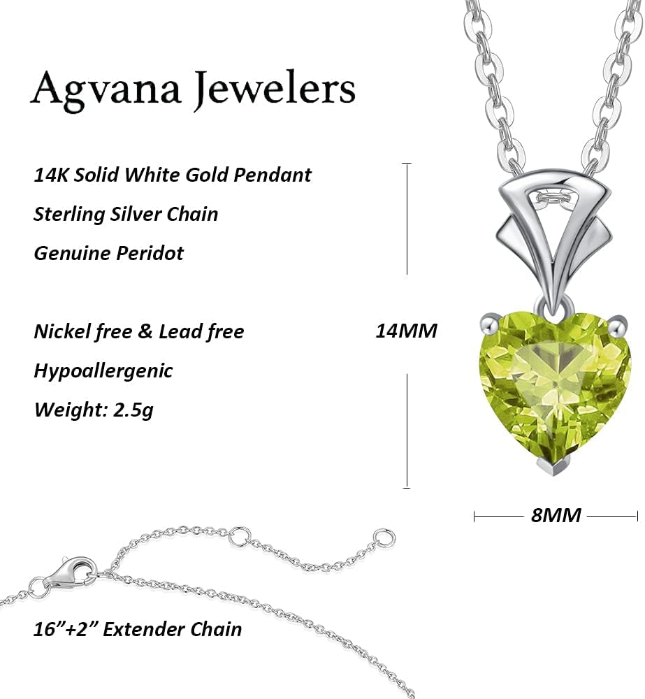 14K White Gold Gemstone Pendant with Sterling Silver Chain 8Mm Heart Birthstone Necklace for Women Fine Jewelry Anniversary Birthday Gifts for Women Mom Wife Girlfriend Her