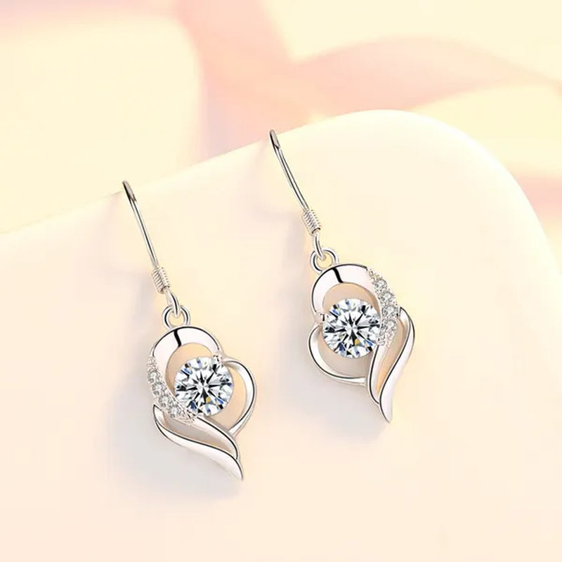 1 Pair Romantic and exquisite 925 standard Sterling Silver Diamond Love Earrings Love Heart Star White Sapphire Diamond Stud Earrings for Women Wedding Engagement Bride Jewelry Gift